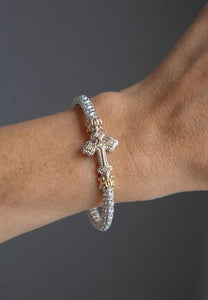 Vahan Sterling Silver & 14K Yellow Gold Large Diamond Cross Bangle Bracelet